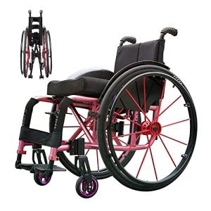 Folding Sports Wheelchair, Lightweight Wheelchair for Adults, Adjustable Footrest and Seat Height, Prevent Rear Tilt, Outdoor All Terrain Wheelchair with Safety Belt ( Color : Pink , Size : Sitting Wi by Wilk shop