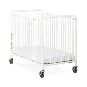 Foundations Chelsea Slatted Metal Evacuation Crib, Compact Mini Size, Oversized Casters, White from 2020 Foundations