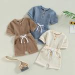 Ledy Champswiin Infant Baby Boy Girl Clothes Summer Waffle Knit Shorts Set Solid Color Short Sleeve Tops Cotton Outfit 2PCS from Ledy Champswiin