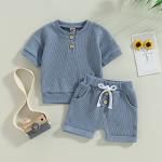 Ledy Champswiin Infant Baby Boy Girl Clothes Summer Waffle Knit Shorts Set Solid Color Short Sleeve Tops Cotton Outfit 2PCS from Ledy Champswiin