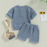 Ledy Champswiin Infant Baby Boy Girl Clothes Summer Waffle Knit Shorts Set Solid Color Short Sleeve Tops Cotton Outfit 2PCS from Ledy Champswiin