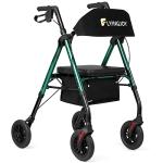 FlyingJoy Rollator Walker with Seat 8" Large 4 Wheels Rolling Walkers for Seniors Locking Brakes Adjustable Seat and Arms Aluminum Medical Walkers Lightweight Foldable Removable Back Support 300 lbs by FlyingJoy