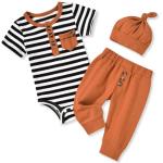 Aalizzwell 0-3 Months Newborn Infant Baby Boys Summer Clothes Short Sleeve Striped Outfit Spring Clothing Brown by 