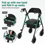 FlyingJoy Rollator Walker with Seat 8" Large 4 Wheels Rolling Walkers for Seniors Locking Brakes Adjustable Seat and Arms Aluminum Medical Walkers Lightweight Foldable Removable Back Support 300 lbs by FlyingJoy