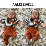 Aalizzwell 0-3 Months Newborn Infant Baby Boys Summer Clothes Short Sleeve Striped Outfit Spring Clothing Brown by 