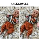Aalizzwell 0-3 Months Newborn Infant Baby Boys Summer Clothes Short Sleeve Striped Outfit Spring Clothing Brown by 