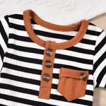 Aalizzwell 0-3 Months Newborn Infant Baby Boys Summer Clothes Short Sleeve Striped Outfit Spring Clothing Brown by 
