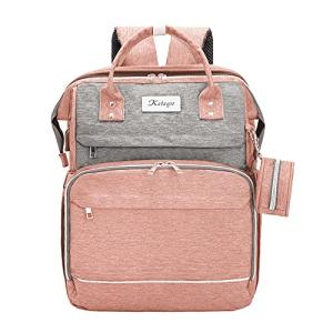 KABAQOO Baby Diaper Bag Backpack, Large Baby Bags for Boys Girls, Waterproof Travel Diaper Bag with Changing Pad, Pacifier Case and Stroller Straps, Baby Registry Search Shower Gifts, Pink Grey from KABAQOO