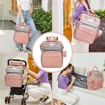 KABAQOO Baby Diaper Bag Backpack, Large Baby Bags for Boys Girls, Waterproof Travel Diaper Bag with Changing Pad, Pacifier Case and Stroller Straps, Baby Registry Search Shower Gifts, Pink Grey from KABAQOO