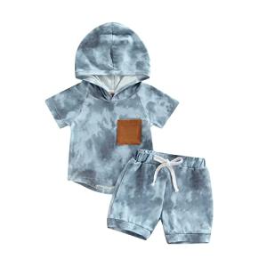 Infant Baby Boy Shorts Set Tie Dye Short Sleeve Hooded Pullover Top Drawstring Shorts Summer Clothes (Blue, 18-24 Months) by TheFound