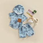 Infant Baby Boy Shorts Set Tie Dye Short Sleeve Hooded Pullover Top Drawstring Shorts Summer Clothes (Blue, 18-24 Months) by TheFound