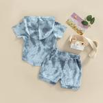 Infant Baby Boy Shorts Set Tie Dye Short Sleeve Hooded Pullover Top Drawstring Shorts Summer Clothes (Blue, 18-24 Months) by TheFound