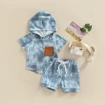 Infant Baby Boy Shorts Set Tie Dye Short Sleeve Hooded Pullover Top Drawstring Shorts Summer Clothes (Blue, 18-24 Months) by TheFound