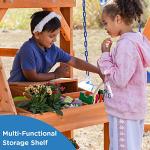 Wooden Swing Sets for Backyard with Outdoor Table, Outdoor Playset for Kids 3-10 with Monkey Bar, 8FT Wave Slide, Playhouse, and 2 Belt Swings, Multi-Functional Storage Shelf, Playground Accessories by DOLPHIN PLAYGROUND T