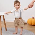 DISAUR Baby Boy Clothes Suits,Infant Gentleman Outfits Short Sleeves Romper +BowTie + Suspender Pants Wedding Set 0-18 Months(White,0-3Months) by 
