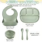 2 Sets Baby Silicone Feeding Set Toddlers Including Silicone Baby Plates and Bowl with Suction, Adjustable Silicone Bib,toddler Spoons and Forks for Baby Eating Supplies from Potchen