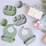 2 Sets Baby Silicone Feeding Set Toddlers Including Silicone Baby Plates and Bowl with Suction, Adjustable Silicone Bib,toddler Spoons and Forks for Baby Eating Supplies from Potchen