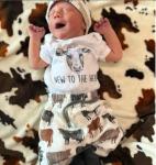 Dcohmch Western Baby Boy Summer Clothes Short Sleeve Cow Print Romper Onesie Elastic Pants Hat Newborn Outfit 0-18M (Cream, 3-6 Months) by 