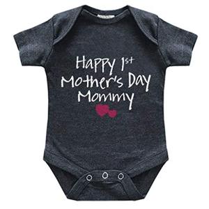 Comfiv first mothers day baby boy girl outfit happy 1st mother's day mommy bodysuit gifts (Charcoal Black, 0-3 Months) from 