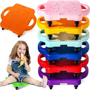 8 Pcs Indoor Floor Scooter Board with Handles Kid Fun Balance Scooter Board with 4 Wheels Firm Plastic Sports Casters Sitting Scooters 2-6 for Home School Gym Play Activities Toys Equipment, 8 Colors by Leitee