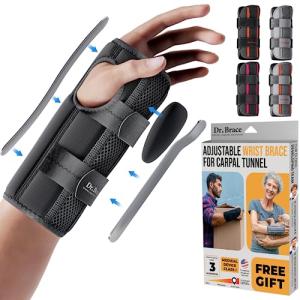 DR. BRACE Adjustable Wrist Brace Night Support for Carpal Tunnel, Doctor Developed, Upgraded with Double Splint & Therapeutic Cushion,Hand Brace for Pain Relief,Injuries,Sprains (L/XL Left Hand, Black) by DR. BRACE