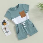 CREAIRY 2Pcs Infant Baby Boy Clothes Patchwork Short Sleeve T-Shirt Tops Pants Shorts Set Toddler Summer Outfits (Blue, 2-3 Years) by 