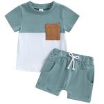 Mubineo Baby Boy Summer Clothes T Shirt Shorts Outfits Short Sleeve Tee Tops Shorts Clothing Set (Id Blue White, 12-18 Months) from Mubineo