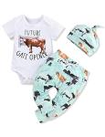 bilison Western Newborn Baby Boy Clothes Summer Infant Cowboy Outfit Cow Print Romper+Pants+Hat 3pcs Set by 
