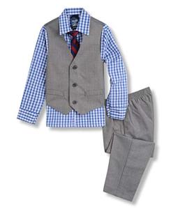 Izod Little Boys 4-Piece Formal Suit Vest Set, Medium Blue/Grey, 7 from IZOD
