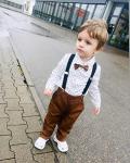 Volunboy Baby Boy Gentleman Outfit Toddler Suspenders Pants Set Infant Suspenders and Bow Tie Suit Boys Coffee Dress Clothes 18-24Months Formal Outfits by 