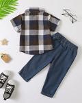 NZRVAWS 6-12 Months Boy Clothes Baby Boy Summer Outfit Toddler Boy Plaid T-shirt+Ripped Denim Jeans Pants Set 2pc Infant Boy Clothing from 