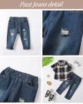 NZRVAWS 6-12 Months Boy Clothes Baby Boy Summer Outfit Toddler Boy Plaid T-shirt+Ripped Denim Jeans Pants Set 2pc Infant Boy Clothing from 