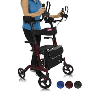 Vive Mobility Upright Walker with Seat - Stand Up Rollator, Arm Rests, Heavy Duty, Folding Medical Aid Scooter for Elderly, Seniors - Walking Assist, Foldable Transport Chair - 300 lb Capacity from Vive Health