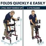 Vive Mobility Upright Walker with Seat - Stand Up Rollator, Arm Rests, Heavy Duty, Folding Medical Aid Scooter for Elderly, Seniors - Walking Assist, Foldable Transport Chair - 300 lb Capacity from Vive Health