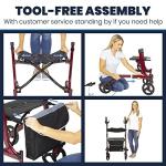 Vive Mobility Upright Walker with Seat - Stand Up Rollator, Arm Rests, Heavy Duty, Folding Medical Aid Scooter for Elderly, Seniors - Walking Assist, Foldable Transport Chair - 300 lb Capacity from Vive Health