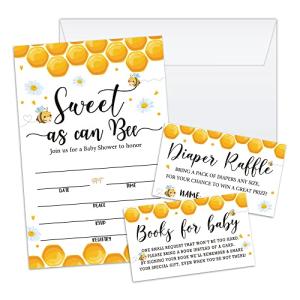 Sweet as can Bee Baby Shower Invitation Cards With Envelopes, Diaper Raffle Tickets, Baby for Book 100 piece set, Gender Reveal Party for Baby Boys & Girls, Gender Neutral Party Supplies/tz-a010 by Utaqer