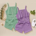 FOCUTEBB 2T Toddler Girl Clothes Baby Girls Summer Outfits Sleeveless Clothing Summer Outfits Cute Halter Romper Onepiece Jumpsuit Bodysuit Outfit Set Summer Clothes Set Green 2-3T/100cm by 