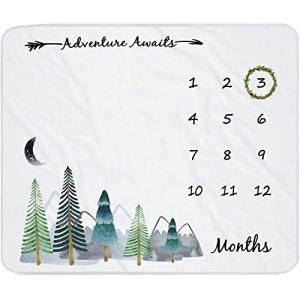 Yoothy Baby Monthly Milestone Blanket for Boy Girl Gender Neutral Gift for Baby Shower, Mountain Blanket for Newborn Picture, Wreath &12 Stickers Included, Soft Flannel Blanket 45''x40'' from Yoothy