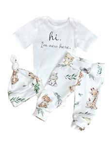 WIQI Baby Boy Clothes 0-3 Months Short Sleeves Romper White Trousers Hat Baby Boy Summer Outfit 3pcs Clothing Set from 