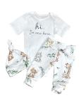 WIQI Baby Boy Clothes 0-3 Months Short Sleeves Romper White Trousers Hat Baby Boy Summer Outfit 3pcs Clothing Set from 