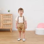 DISAUR Baby Boy Clothes Suits, Toddler Boy Short Sleeves Shirt+ Suspender Pants Outfit Sets Gentleman Wedding Suit 1-5 Years(Beige,4-5Years) by 