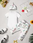 WIQI Baby Boy Clothes 0-3 Months Short Sleeves Romper White Trousers Hat Baby Boy Summer Outfit 3pcs Clothing Set from 