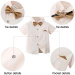 DISAUR Baby Boy Clothes Suits, Toddler Boy Short Sleeves Shirt+ Suspender Pants Outfit Sets Gentleman Wedding Suit 1-5 Years(Beige,4-5Years) by 