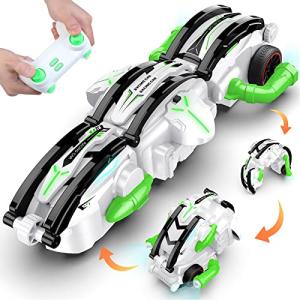 Lanjinlin Remote Control Car, Upgraded RC Rolling Stunt Car, 2.4GHz Quad High-Speed Motor 360Â° Roll Rotation Car Toy with LED Lights, 2 Batteries, Indoor/Outdoor Racing Toys for Kids Ages 6+, White from wanjisen