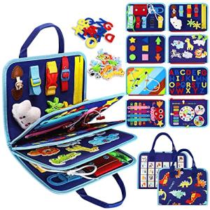 Esjay Toddler Busy Board Montessori Toys for 1 2 3 4 Year Old, Sensory Board with Buckles Educational Activities for Learning Fine Motor Skills, Gifts for Girls Boys, Travel Toys for Airplane Car by Esjay