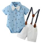 CARETOO Infant Baby Boy Clothes Gentleman Outfits Suit Newborn Summer Short Sleeve Bowtie Bodysuit + Suspender Shorts(0-18M) from 