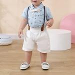 CARETOO Infant Baby Boy Clothes Gentleman Outfits Suit Newborn Summer Short Sleeve Bowtie Bodysuit + Suspender Shorts(0-18M) from 