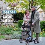 Rollator Walker with Seat, Senior 4 Wheel Medical Rolling Walker Lightweight and Easy to Fold, Mobility Walker Aid for Elderly in The Outdoors Only 13.65lb by Koosom