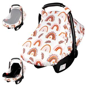 Car Seat Covers for Babies Rainbow Infant Carseat Canopy Cover with Peep Windows and Breathable Mesh, Kick-Proof, Soft Stretchy Baby Car Seat Cover Newborn Stroller Carrier Covers for Boys Girls from Pea Pod