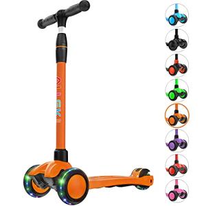 Allek Kick Scooter B03, Lean 'N Glide 3-Wheeled Push Scooter with Extra Wide PU Light-Up Wheels, Any Height Adjustable Handlebar and Strong Thick Deck for Children from 3-12yrs (Orange) from Allek